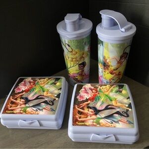 Tupperware Lavender Tinker Bell Snack Boxes & Flip Bottles Set